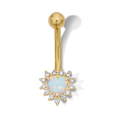 Yellow Ion Plated Heart-Shaped Simulated Opal and CZ Belly Ring - 14G