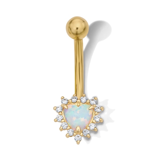 Yellow Ion Plated Heart-Shaped Simulated Opal and CZ Belly Ring - 14G