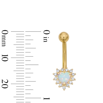 Yellow Ion Plated Heart-Shaped Simulated Opal and CZ Belly Ring - 14G