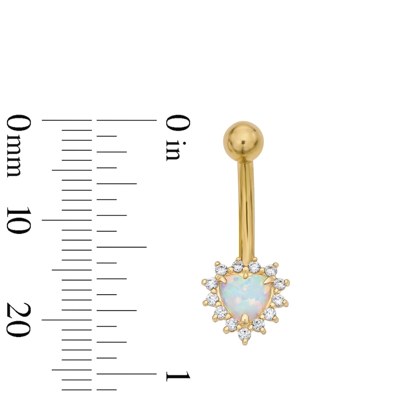 Main Image 2 of Yellow Ion Plated Heart-Shaped Simulated Opal and CZ Belly Ring - 14G