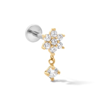 14K Hollow Gold and Titanium CZ Flower Cartilage Dangle Stud – 18G 5/16"