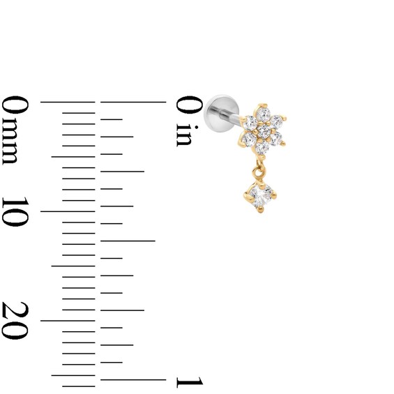 14K Hollow Gold and Titanium CZ Flower Cartilage Dangle Stud – 18G 5/16"