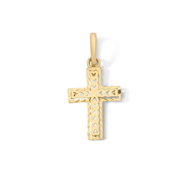 Main Image 1 of 10K Solid Gold Mini Heart Cutout Cross Charm
