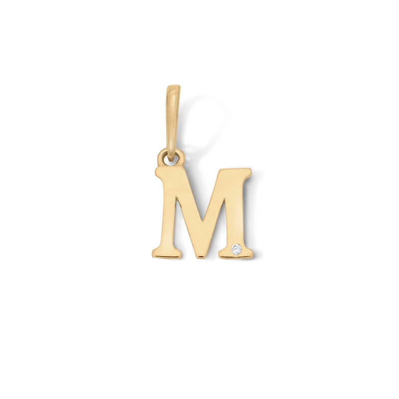 Main Image 1 of 10K Solid Gold CZ Mini  Initial “M” Necklace Charm