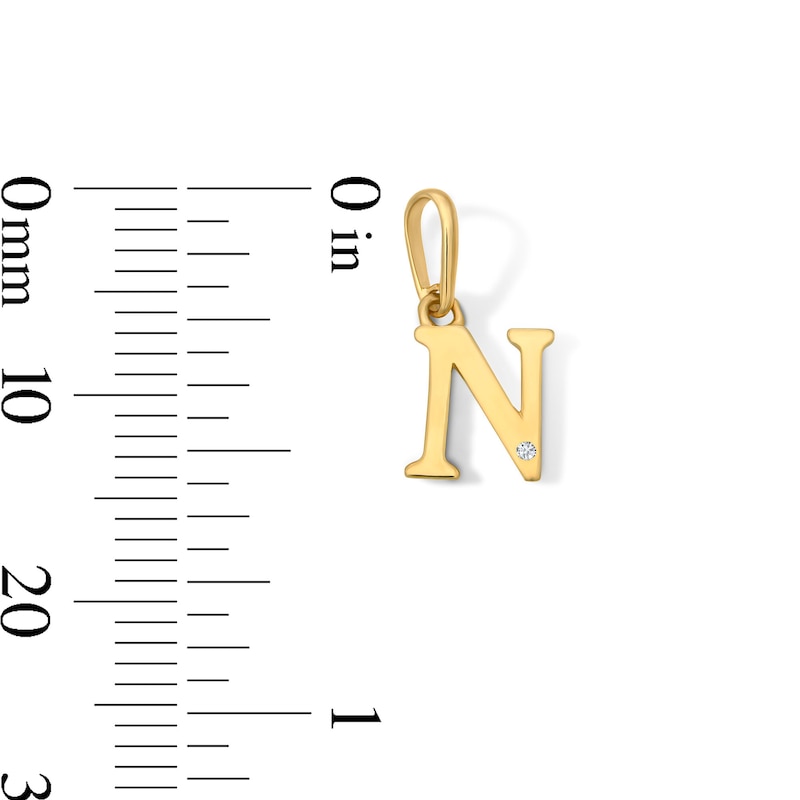 Main Image 2 of 10K Solid Gold CZ Mini Initial “N” Necklace Charm