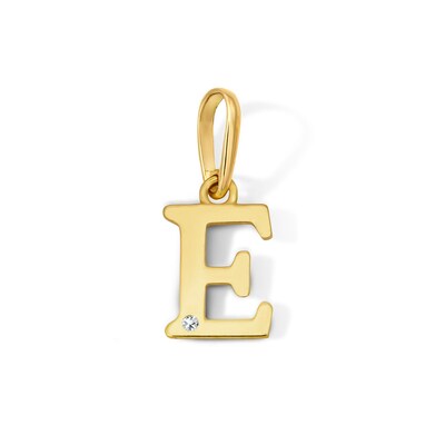 10K Solid Gold CZ Mini Initial “E” Necklace Charm