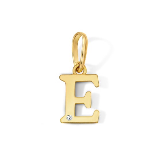 10K Solid Gold CZ Mini Initial “E” Necklace Charm