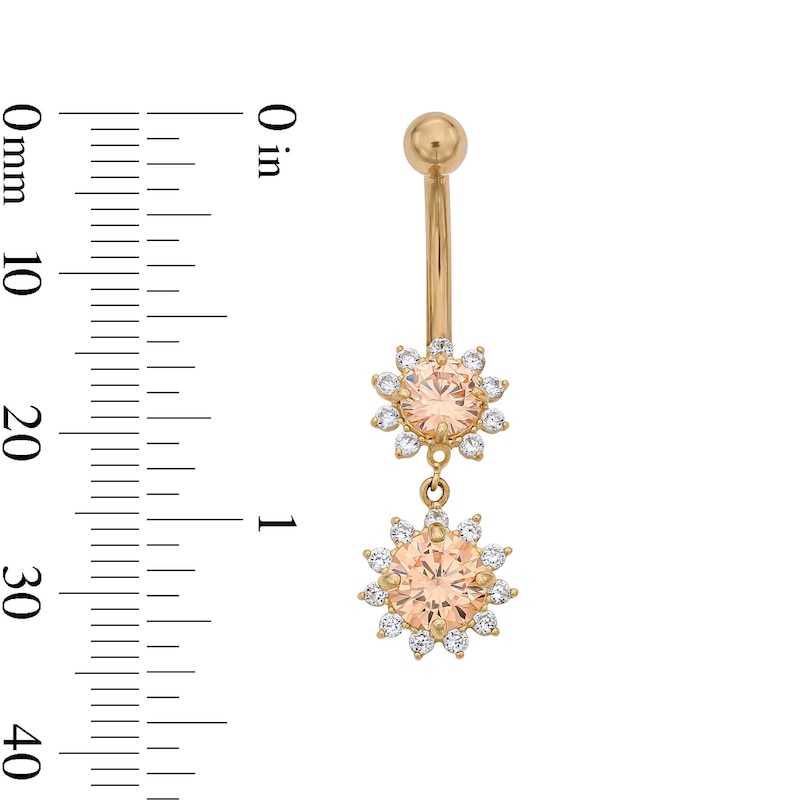 Main Image 2 of Yellow Ion-Plated CZ Champagne and White Flower Dangle Belly Ring - 14G
