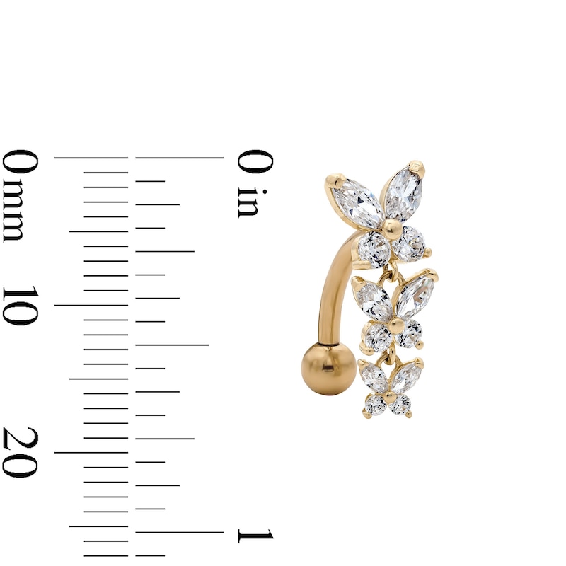 Main Image 2 of Yellow Ion-Plated CZ Butterfly Trio Belly Ring – 14G