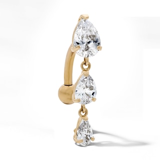 Yellow Ion Plated Pear CZ Trio Belly Ring – 14G