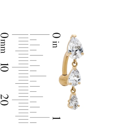 Yellow Ion Plated Pear CZ Trio Belly Ring – 14G
