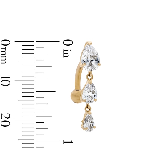 Yellow Ion Plated Pear CZ Trio Belly Ring – 14G