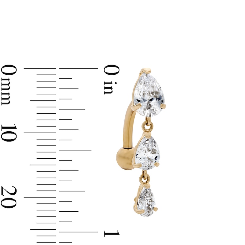 Main Image 2 of Yellow Ion Plated Pear CZ Trio Belly Ring – 14G