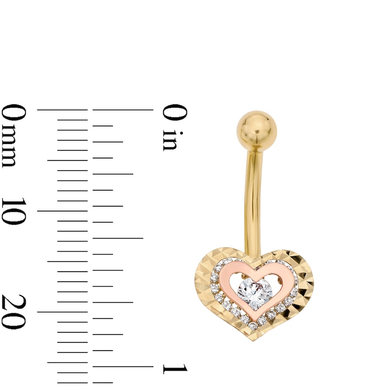 Main Image 2 of Yellow Ion Plated CZ Diamond-Cut Two-Tone Heart Belly Ring - 14G