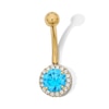 Yellow Ion Plated Blue and White CZ Frame Belly Ring - 14G