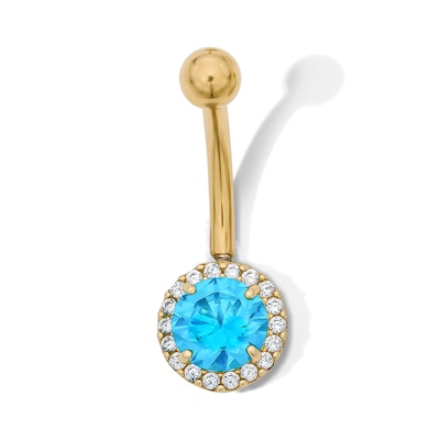 Yellow Ion Plated Blue and White CZ Frame Belly Ring - 14G