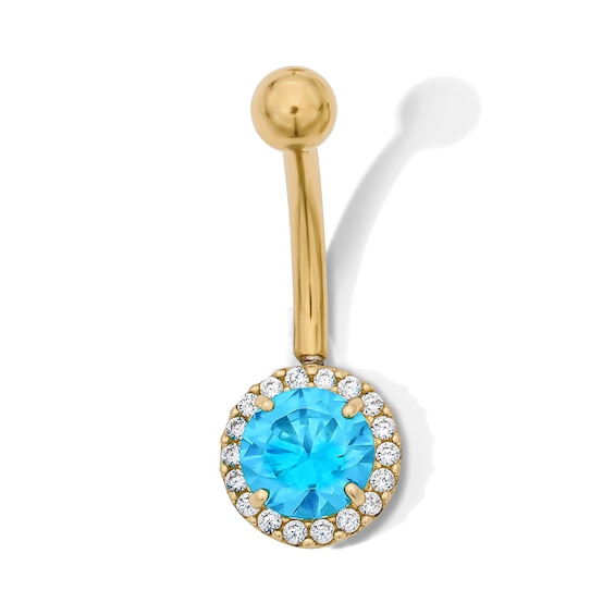 Yellow Ion Plated Blue and White CZ Frame Belly Ring - 14G