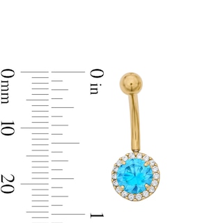 Yellow Ion Plated Blue and White CZ Frame Belly Ring - 14G