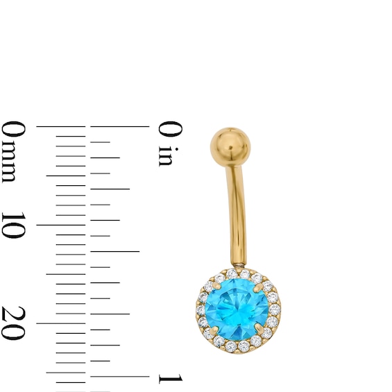 Yellow Ion Plated Blue and White CZ Frame Belly Ring - 14G