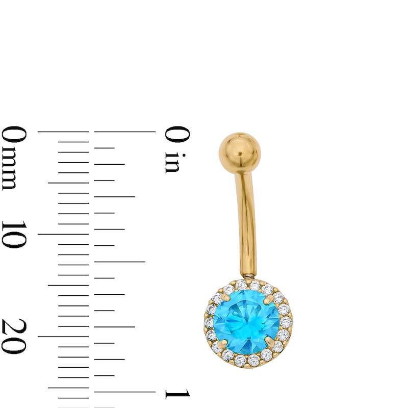Yellow Ion Plated Blue and White CZ Frame Belly Ring - 14G