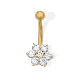 Yellow Ion Plated CZ Flower Belly Ring – 14G