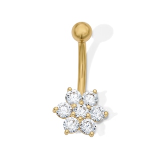 Yellow Ion Plated CZ Flower Belly Ring – 14G