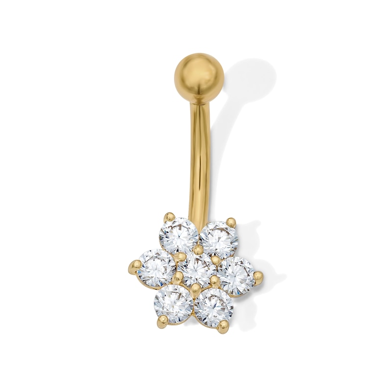 Main Image 1 of Yellow Ion Plated CZ Flower Belly Ring – 14G