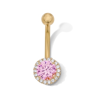Yellow Ion Plated Pink and White CZ Belly Ring – 14G