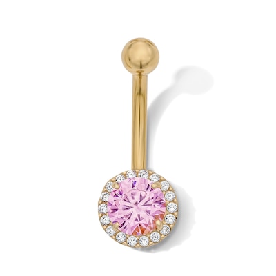 Yellow Ion Plated Pink and White CZ Belly Ring – 14G