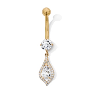 Yellow Ion-Plated CZ Teardrop Belly Ring – 14G