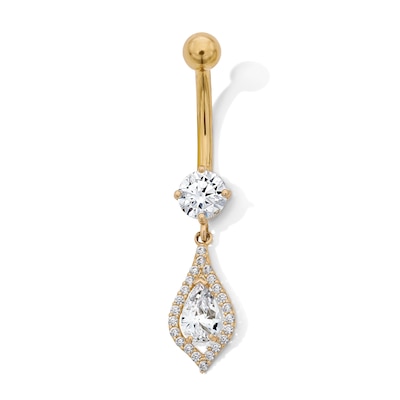 Yellow Ion-Plated CZ Teardrop Belly Ring – 14G