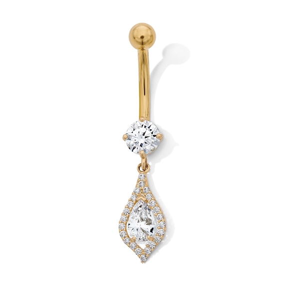Yellow Ion-Plated CZ Teardrop Belly Ring – 14G