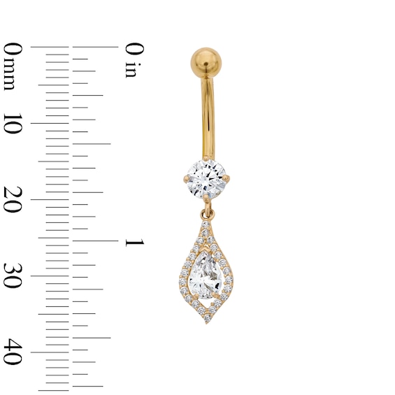 Yellow Ion-Plated CZ Teardrop Belly Ring – 14G