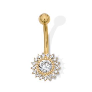 Yellow Ion Plated CZ Frame Sun Belly Ring - 14G