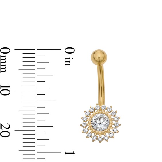 Yellow Ion Plated CZ Frame Sun Belly Ring - 14G