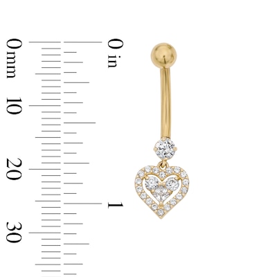 Yellow Ion Plated CZ Heart Dangle Belly Button Ring - 14G