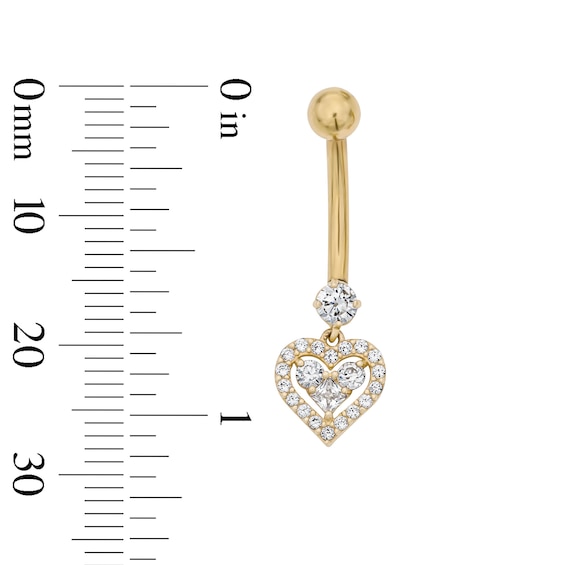 Yellow Ion Plated CZ Heart Dangle Belly Button Ring - 14G