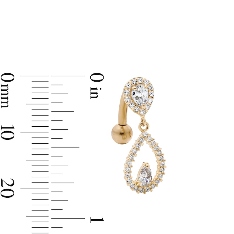 Main Image 2 of Yellow Ion-Plated CZ Pear-Shaped and Round Teardrop Frame Dangle Top Down Belly Ring - 14G