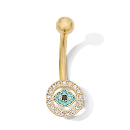 Yellow Ion Plated CZ Evil Eye Belly Button Ring - 14G