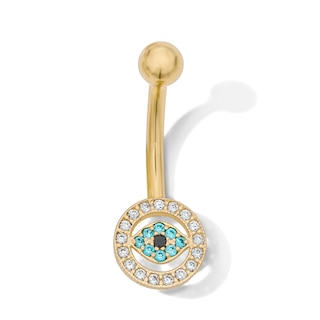 Yellow Ion Plated CZ Evil Eye Belly Button Ring - 14G