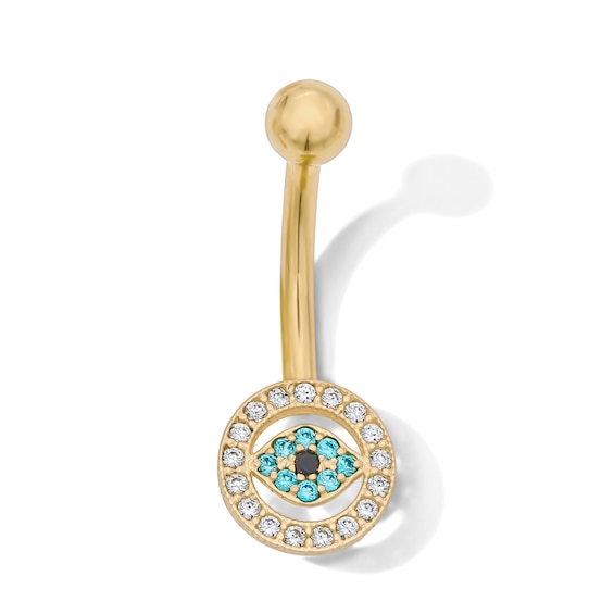 Yellow Ion Plated CZ Evil Eye Belly Button Ring - 14G