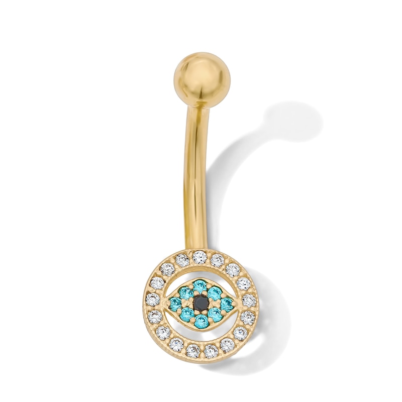Main Image 1 of Yellow Ion Plated CZ Evil Eye Belly Button Ring - 14G