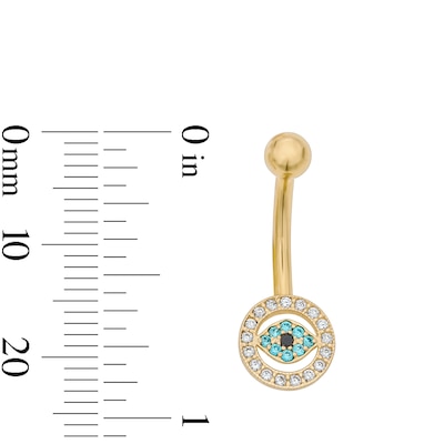 Yellow Ion Plated CZ Evil Eye Belly Button Ring - 14G