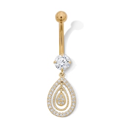 Yellow Ion Plated CZ Pear-Shaped Dangle Belly Ring - 14G