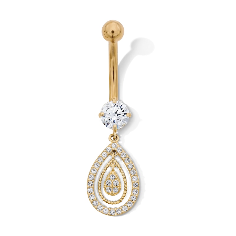Main Image 1 of Yellow Ion Plated CZ Pear-Shaped Dangle Belly Ring - 14G