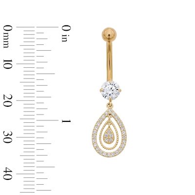 Yellow Ion Plated CZ Pear-Shaped Dangle Belly Ring - 14G