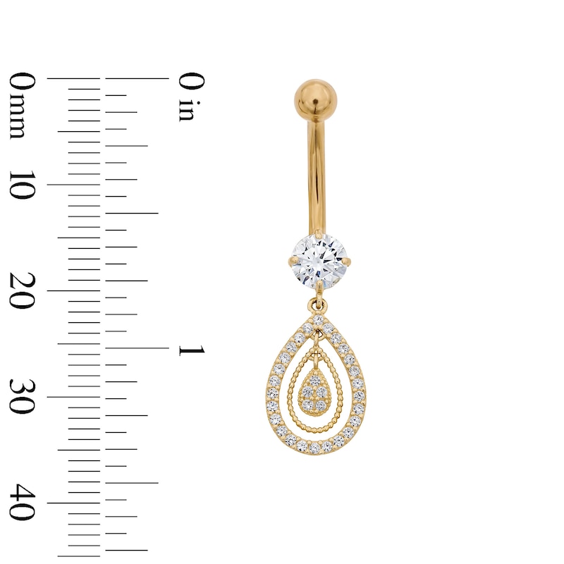 Main Image 2 of Yellow Ion Plated CZ Pear-Shaped Dangle Belly Ring - 14G