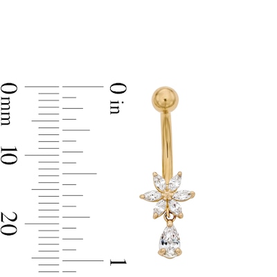 Yellow Ion Plated CZ Flower Dangle Belly Ring – 14G