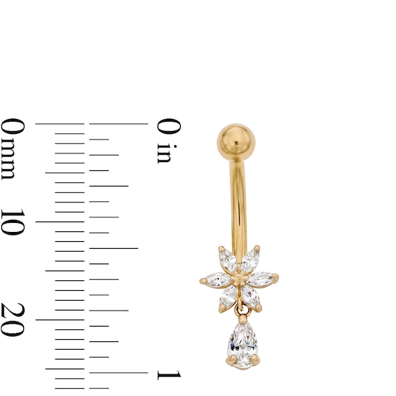 Yellow Ion Plated CZ Flower Dangle Belly Ring – 14G