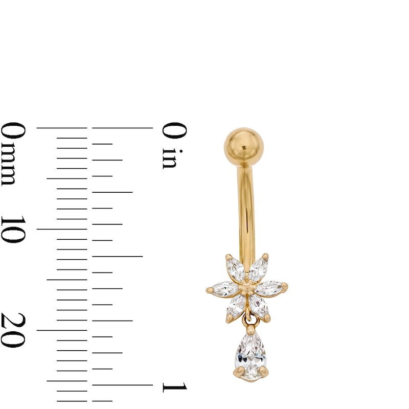Main Image 2 of Yellow Ion Plated CZ Flower Dangle Belly Ring – 14G